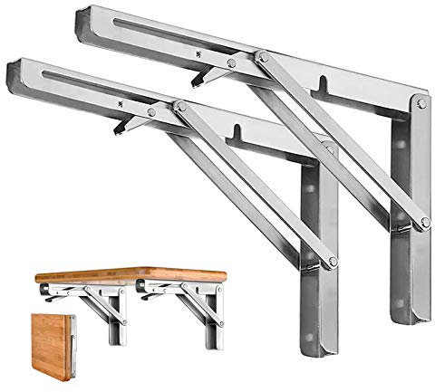 2 Stück Edelstahl Klappkonsole Schwerlast, 35cm Regalträger Klapptisch Wand, Regalwinkel Scharniere Klappbar für Tische, Bänke und Regale, Tragkraft: 150 LB (35 cm)