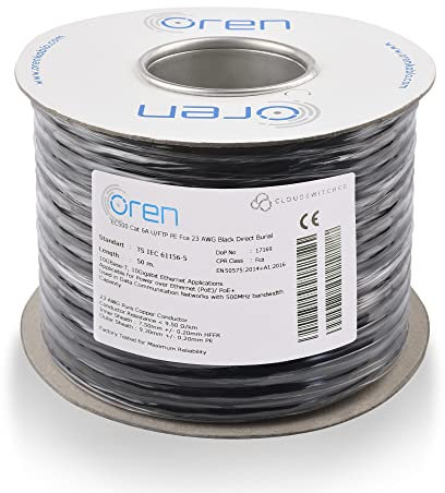Oren CAT6A 50m Cavo Ethernet da Esterno - Interramento Diretto - 23 AWG Cavo in Rame Nudo – 500 MHz Larghezza Banda U/FTP Cavo di Rete LAN Internet, senza alogeni, anticorrosivo- 10GbE
