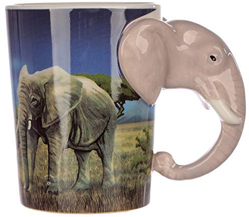 Caribou Living Elephant Novelty Handle Ceramic Mug Cup Africa 380ml for Hot Drinks Coffee Tea Hot Chocolate