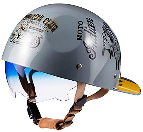 Vintage Open Face Motorradhelm, Retro Baseballmütze Halbhelme, Erwachsene Mode Motorradhelm Für Scooter Moped ATV Street Bike Jet Style Mit Sonnenblende DOT/ECE,Grau,M