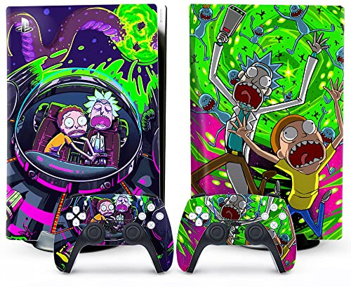 Toxxos PS5 Skin Disc Edition Anime Konsole und Controller Vinyl Cover Skins Wraps für Playstation 5 Disc Version CD-ROM Version Lila und Grün