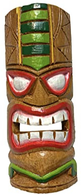 My Family House Tiki Mask Wall Hanging - Multicoloured - Hand Carved Albesia Wood Decoration Tiki Bar Hawaiian Garden Hand Painted