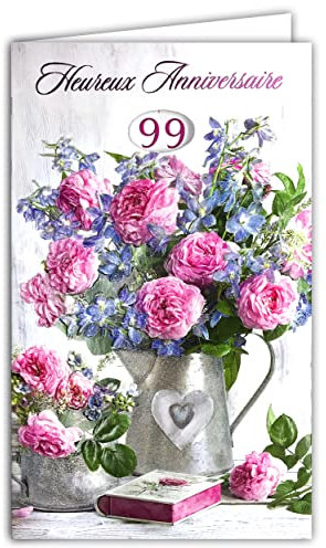 15-6472 Heureux ANNIVERSAIRE pour ma Fille Femme Maman Mamie de 1 à 99 ans Carte illustrée Pailletée Papier en Relief avec enveloppe blanche 12x19,5cm Bouquet de Fleurs Roses Cœur Je t'aime