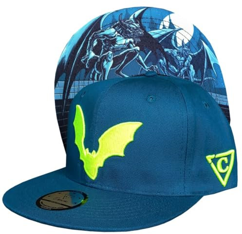 Capiche [99+ Designs] Blauer Snapback Hut für Männer, Gargoyle, Mens Baseball Cap, Unisex Cap Herren, Cap Herren 3D, Batman, Moonfall, Mitternachtsblau, Neon grünes Fledermaus Logo, Grotesk, Legende
