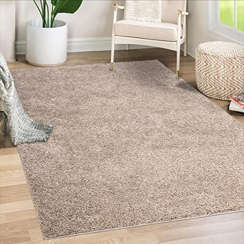 payé Teppich Wohnzimmer Hochflor Shaggy - 150x150cm - Beige Einfarbig Uni Flauschig Modern Boho Deko Teppiche Weich Schlafzimmer