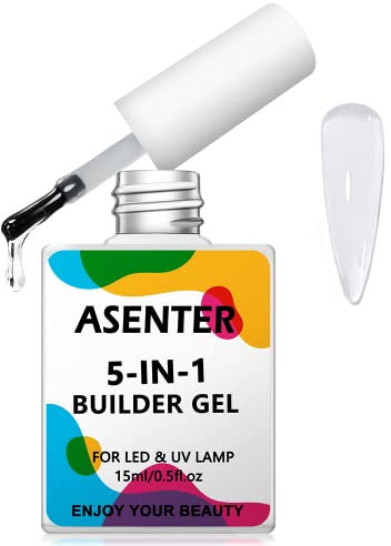 ASENTER Gel Ricostruzione Unghie, autolivellante, Base Rubber Gel Costruttore Per Unghie Rinforzante Base Gel Semipermanente Trasparente 15ml