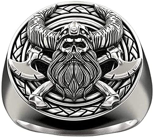 BOSUGE Ring Wikinger-Totenkopf-Ring für Männer, Krieger, gekreuzter Axtkopf, Vintage-Gladiator-Helm, nordische Krieger, Stammes-Amulett, Punk-Schmuck
