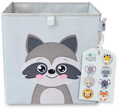 wonneklein Aufbewahrungsbox Kinder 33x33x33 cm - Faltbare Spielzeugkiste mit Tiermotiv – Ordnungsbox für Kallax Regal - Kinderzimmer Aufbewahrung für Spielzeug, Bücher & Kuscheltiere - Willi Waschbär