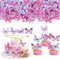 30 Stück 3D Schmetterling Tortendeko mit Kristall Doppelt Lagen Kunst Butterfly Cupcake Toppers Geburtstag Torten Deko für Baby Dusche Hochzeit Fee Geburtstag Party Kuchen Dekorationen Gemischte Lila