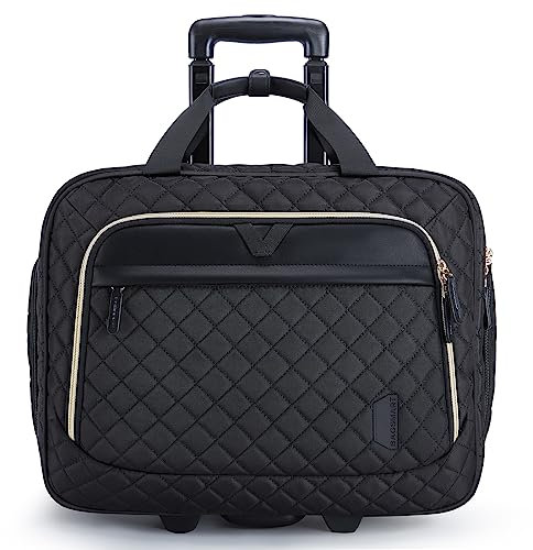 bagsmart 17.3 pulgadas bolsa para portátil con ruedas para mujer y hombre, maletín rodante para mujer con ruedas, bolsa de ordenador portátil para trabajo, viajes, negocios, Rectángulo negro