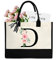 sundee Personalisierte Strandtasche aus Segeltuch mit Innentasche mit Reißverschluss, monogrammierte Geschenktasche für Hochzeit, Geburtstag, Urlaub, Schwarzer Buchstabe D, One Size