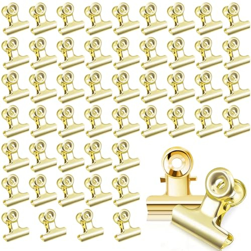 50 Pièces Pince Bulldog, 22mm Bulldog Clips Métal Bureau Binder Clips Mini Pinces à Photo Pinces à Papier, pour Photos, Fournitures de Bureau à Domicile (Or 50)