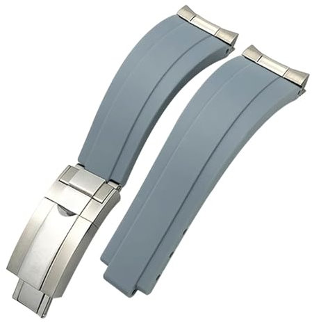 SDUTIO 20mm Kautschuk Uhrenarmband mit kurzer Schnalle für Rolex Daytona Submariner Role OYSTERFLEX Yacht Master Silikon Armband klein, Silver Buckle Link, Achat
