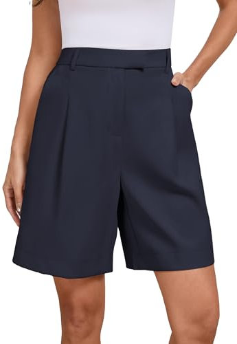 Famulily Damen Knielange Shorts Elastische Taille Weites Bein Shorts Lose Freizeithosen Seitentaschen Blau M