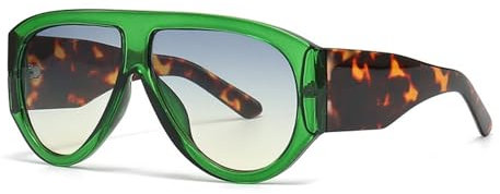 OSAGAMA Vintage Übergroße Sonnenbrille Ovale Pilot Brille Oversized Sunglasses für Damen Herren Schwarz (Grün)