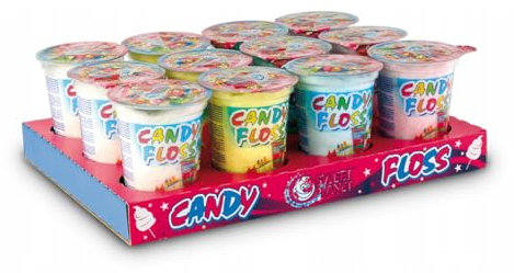 Prima® Zuckerwatte im Becher 12 Stück im Paket in jedem Becher ist ein Tattoo Bild Candy floss - Wata cukrowa w kubku