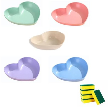 5 pezzi Piatto a forma di cuore,Piatto da dessert,Piatto di salsa,Piatto per immersione,Piatto di pasta,Piatti riutilizzabili,Multifunzione,Plastica,Per cucina e sala da pranzo (15cm, Colori Misti)