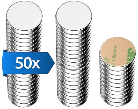 ECENCE Neodym Magnete 50 Stck. - runde Klebe-Magnete selbstklebend - 8x1mm - hochwertige NiCuNi-Beschichtung - Scheibenmagnete