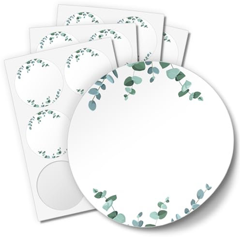 48 Aufkleber ZUM BESCHRIFTEN für Hochzeit Geburtstag Danke Taufe Etiketten rund 4cm, Eukalyptus grün
