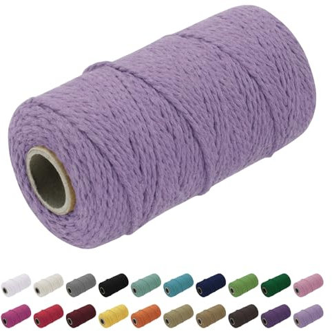 Uiopa Macrame Cord 1.5mm x 100m, Thick Rope Yarn Natural Cotton Cord, 2-Ply Macrame String for DIY Crafts, Plant Hangers, Wall Hangings, Decorations (Purple)