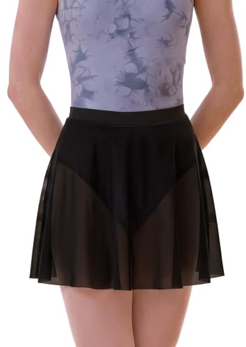 DanceDaily Women Black Dance Skirt Stretchy Soft Mesh Ballet Skirts Semi-Opaque for Dancer, Gymnastics