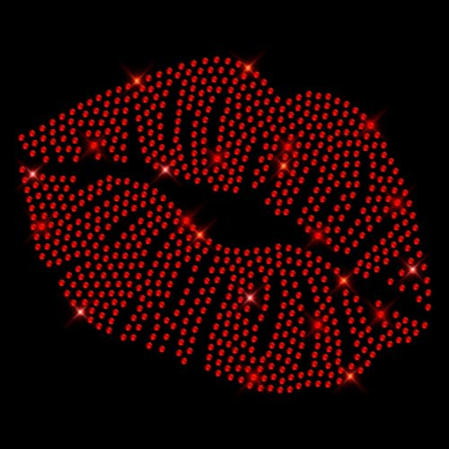 Glitzerdeals Bügelbilder Karneval Strass Lippen Kussmund rot Mund Aufbügler für Textilien Lippen Bügelmotiv Kussmund Strass Bügelbild Lippen