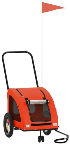 vidaXL Fahrradanhänger für Hunde, Hundeanhänger für Fahrrad, Anhänger für Katzen Haustiere, Hundefahrradanhänger Haustieranhänger, Orange Grau Oxford-Gewebe Eisen