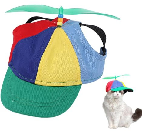 Propeller Mütze, Bunte Propellermütze Lustige Propellerkappe, Hubschraubermütze Propeller Cap Hubschrauber Kappe Mit Ohrlöchern Für Kleine Hunde,Katzen,S/M/L