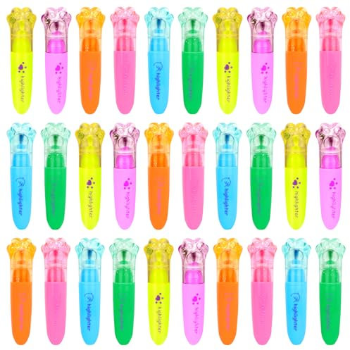 VICHOS 30 Pezzi Mini Evidenziatori Gadget Compleanno Bambini, Sacchetti Regalini Fine Festa Compleanno Bambini, Set Evidenziatori di Gatto Zampa per Gadget Regalo Festa Compleanno Bambini