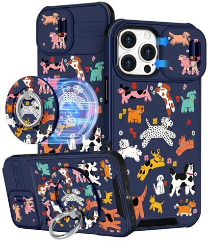 Buleens for iPhone 16 Pro Case 6.3 Inch - with Ring Stand & Camera Cover Aesthetic Cute Designed for Women Girls Girly Cartoon Kawaii Dogs Phone Case for iPhone 16 Pro Compatible with Magsafe