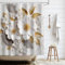 APROPHIC Duschvorhang, Duschvorhänge Gold Blätter 180x180, Kunst Weiß Blumen Waschbar Bad Vorhang Wasserdicht Polyester Textil Badewanne Vorhang mit 12 Hake