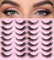 14 Pairs False Lashes,Natural Lashes Short Eyelashes False Mink Lash Pack,Cat Eye Natural Look Falses Eyelashes Fluffy Wispy Fox Eye Lashes Pack