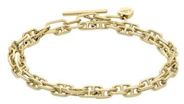 Fossil Heritage Damen Edelstahlarmband mit Karabiner oder Knebelverschluss, Bernsteinfarbenes Gold