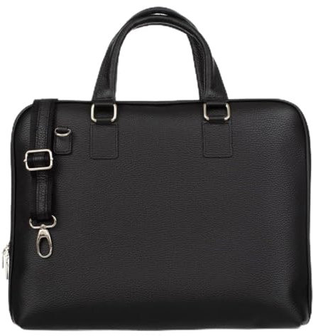 Vera Pelle Scienza Damen-Laptoptasche aus italienischem Leder – für 17,3-Zoll Laptop, mit Reißverschluss, abnehmbarer Schulterriemen – Silberne Beschläge, Schwarz, Elegant und Praktisch
