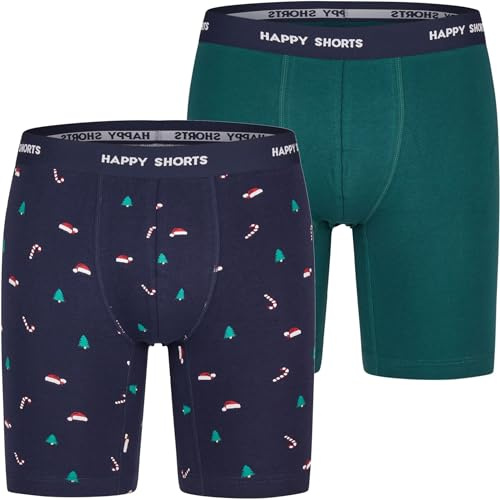Happy Shorts 2 Jersey Trunk Lang Herren Boxershorts Weihnachtsmotive | Länger geschnittener Jersey-Trunk – körpernaher Boxer-Style für Alltag und Freizeit.