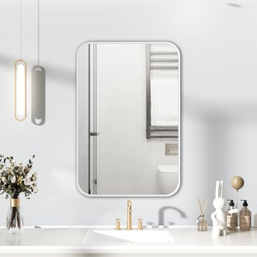 HIGHBATH Weißer Rahmenspiegel 50 x 70 cm, großer Badezimmer-Wandspiegel, rechteckiger Badezimmerspiegel zur Wandmontage zum Aufhängen horizontal/vertikal