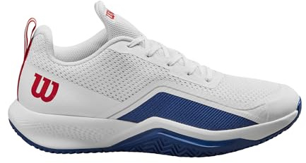 WILSON Men's Rush Pro Lite Sneaker, White/Deja Vu Blue/Wilson Red, 41 1/3 EU