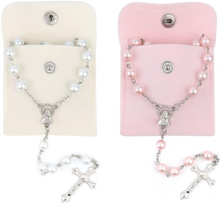QMLING Lot de 2 chapelets catholiques avec croix et image de Marie, Rosary avec 2 sacs à boutons, chapelet chrétien pour prières et cadeaux, Universal, Verre Zinc, Pas de gemme