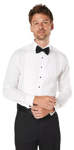 Burton White Pleat Front Slim Fit Long Sleeve Dress Shirt, 17 in, white