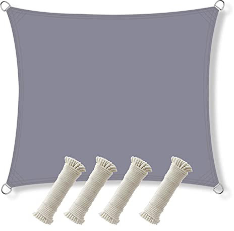 Voile d'ombrage rectangulaire en toile imperméable pour parasol de jardin, 4 x 4 m, gris avec corde gratuite