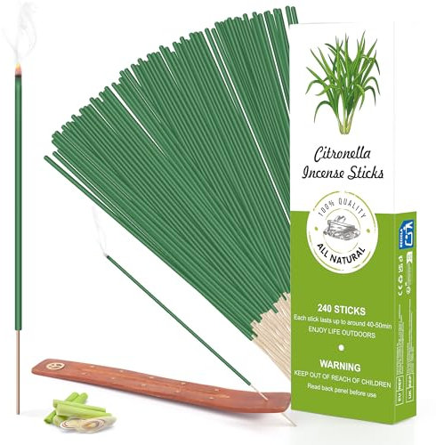 Citronella Räucherstäbchen,240 Stück,200Std,natürliches Citronella Ätherischem Öl,Räucherstäbchen für Draußen,Garten,Terrassen,Balkon,Picknick,Camping,Tischdeko,50 Min Brenndauer pro Stück
