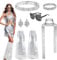 REDKNOT 70er Disco Accessoires Damen 6 Stück 60er Jahre Silber Glitzer Kostüm Zubehör Frauen mit Pailletten Schal, Sonnenbrille, Ohrringe, Armband, Stirnband, Beinstulpen 1970er Disco Karneval Party