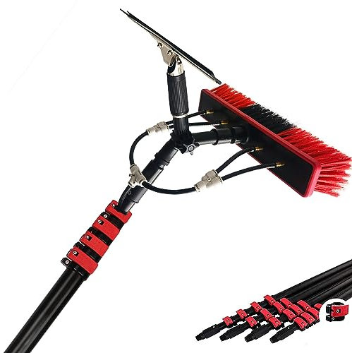 JHKJDS Teleskop-Fensterreinigungsbürste mit Abzieher zum Reinigen von Solarmodulen und Dächern. Einfach zu installierende Stange mit Wasserzufuhr für universelles Waschen.