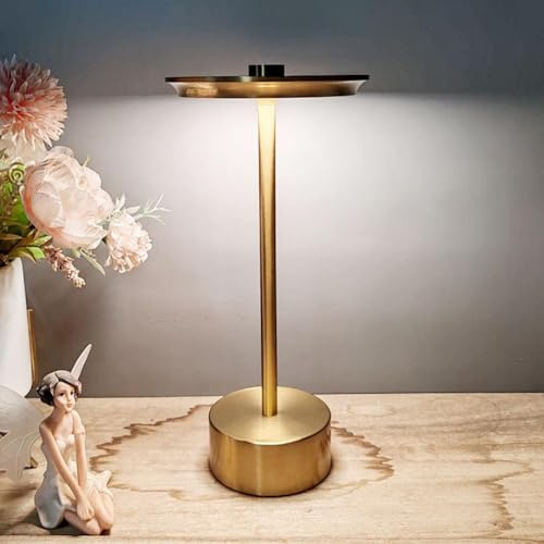 LOGT LED Solar Tischlampe Kabellos Akku Tischleuchte USB-C Aufladbar Solarbetriebene Tischleuchte Dimmbare 3 Farbtemperatur Nachttischlampe Innen Außen Wohnzimmer Schlafzimmer Campinglampe,Gold