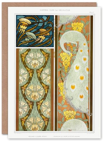 Artery8 Maurice Pillard Verneuil Art Card Peacock Jellyfish Lily Art Nouveau Patterns