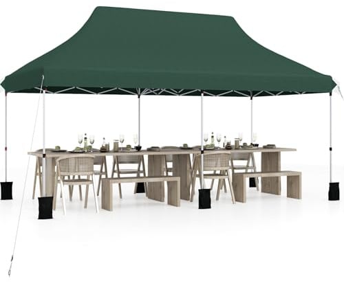HOMASIS Gazebo Pieghevole Esterno Resistente con Tetto a Scomparsa, Protezione UV 50+, Tenda Regolabile in Altezza, Padiglione da Giardino con Borsa per Matrimonio, Festa, 3x6M (Verde)
