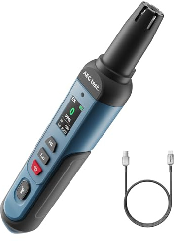 AEGTEST AGT-1988 Rilevatore di Gas, Rilevatore di Gas Naturale con display TFT, risposta 0,5s, intervallo 0–9999PPM, ricaricabile e portatile per rilevare fughe di propano, metano in casa e camper