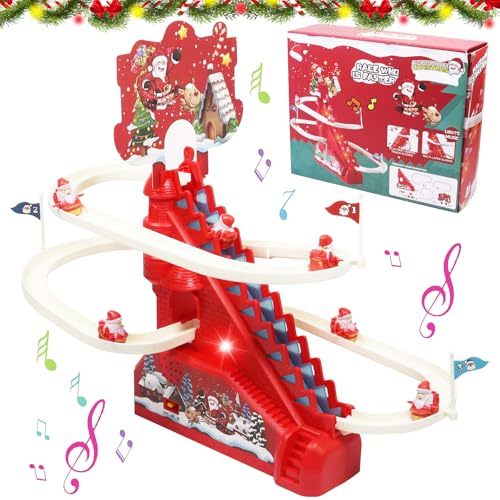 Elektrische Treppensteigen Spielzeug, Kletternder Weihnachtsmann Slide Track mit Licht und Musik, Treppensteigen Achterbahn Spielzeug, Electric Climbing Stairs Toy, Weihnachten Party Geschenk