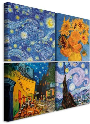 murando - Quadri Moderni Acustici per Soggiorno, Vincent Van Gogh, 80x80 cm | Chiodi Inclusi, 4 Pezzi, Quadro Moderno Acustico, Schiuma Acustica, Pannelli Fonoassorbenti Decorativi, Produzione Europea