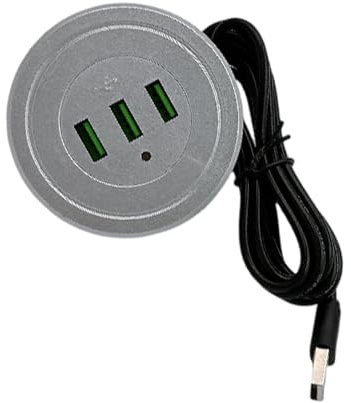 WNXGNHO Estación de carga USB doble empotrada con 3 tomas de corriente de 170 cm, cable tipo B, enchufe para tabletas, teléfonos, electrónicos, doble salida USB, cargador de escritorio